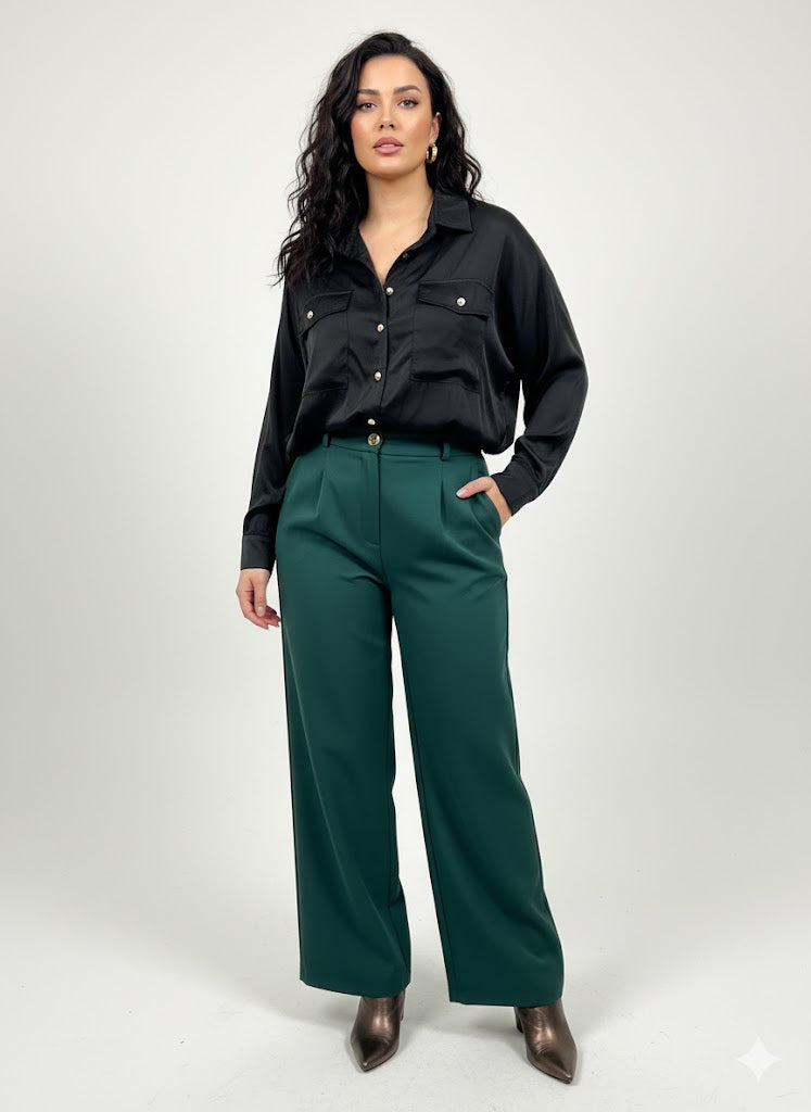 Μαύρο Σατέν Πουκάμισο με Χρυσά Κουμπιά Casual Chic | C&M