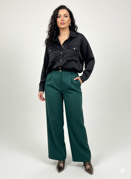 Μαύρο Σατέν Πουκάμισο με Χρυσά Κουμπιά Casual Chic | C&M