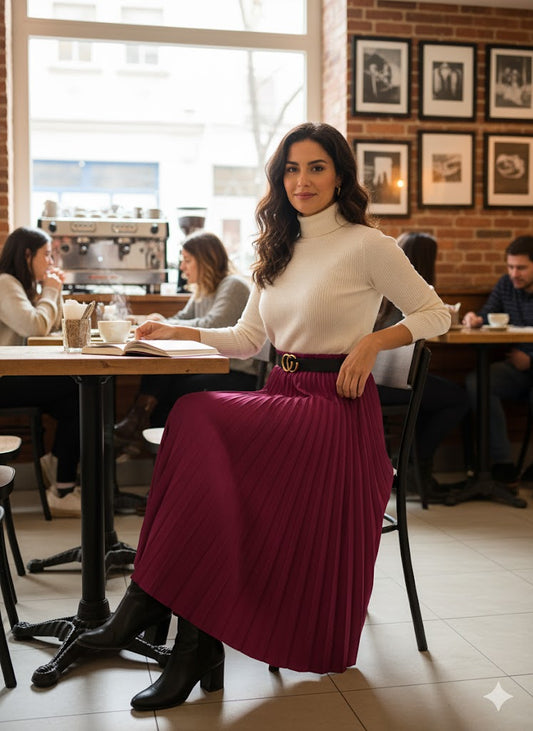 Πλισέ Φούστα Φούξια Μάξι Μακριά Κομψή | C&M