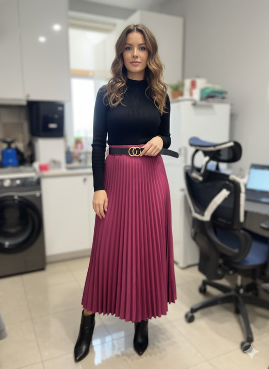 Πλισέ Φούστα Φούξια Μάξι Μακριά Κομψή | C&M