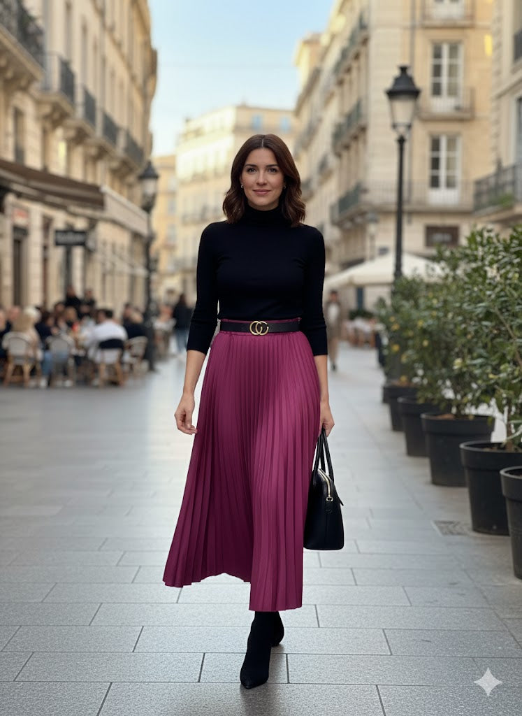 Πλισέ Φούστα Φούξια Μάξι Μακριά Κομψή | C&M