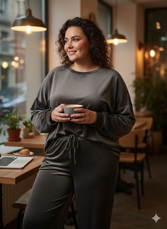 Γκρι Βελούδινο Σετ Φόρμας Oversized Loungewear | C&M