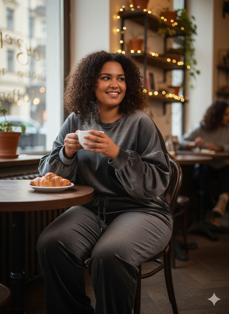 Γκρι Βελούδινο Σετ Φόρμας Oversized Loungewear | C&M