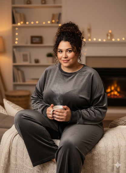 Γκρι Βελούδινο Σετ Φόρμας Oversized Loungewear | C&M