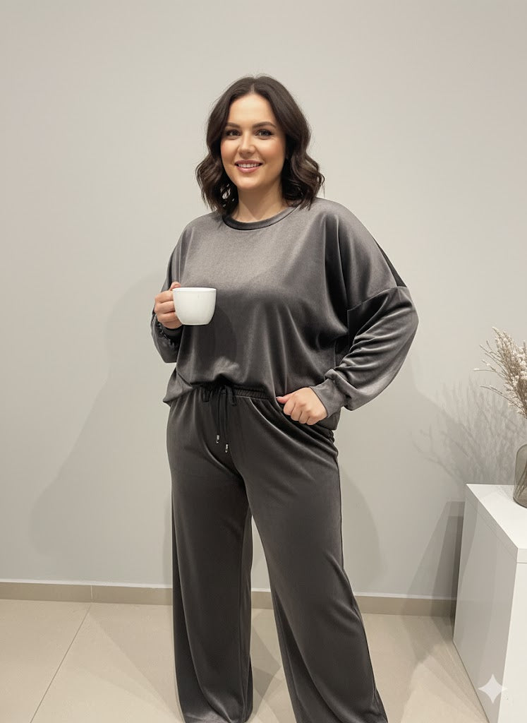 Γκρι Βελούδινο Σετ Φόρμας Oversized Loungewear | C&M