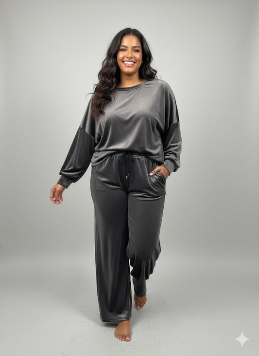 Γκρι Βελούδινο Σετ Φόρμας Oversized Loungewear | C&M