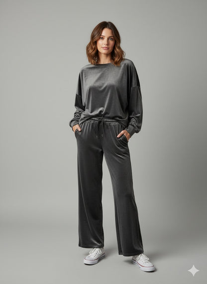 Γκρι Βελούδινο Σετ Φόρμας Oversized Loungewear | C&M