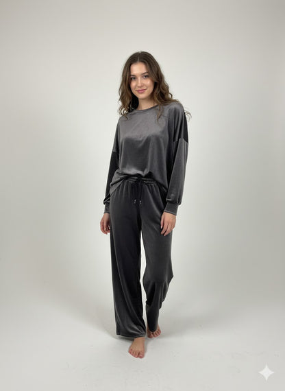 Γκρι Βελούδινο Σετ Φόρμας Oversized Loungewear | C&M