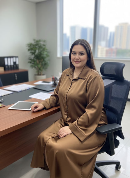 Χάλκινο Σατέν Πουκάμισο Φόρεμα Midi Μπρονζέ Shirtdress | C&M