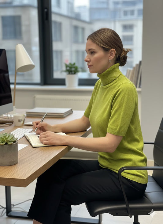 Λαχανί Πλεκτό Τοπ με Ζιβάγκο Κοντό Μανίκι Lime Green | C&M