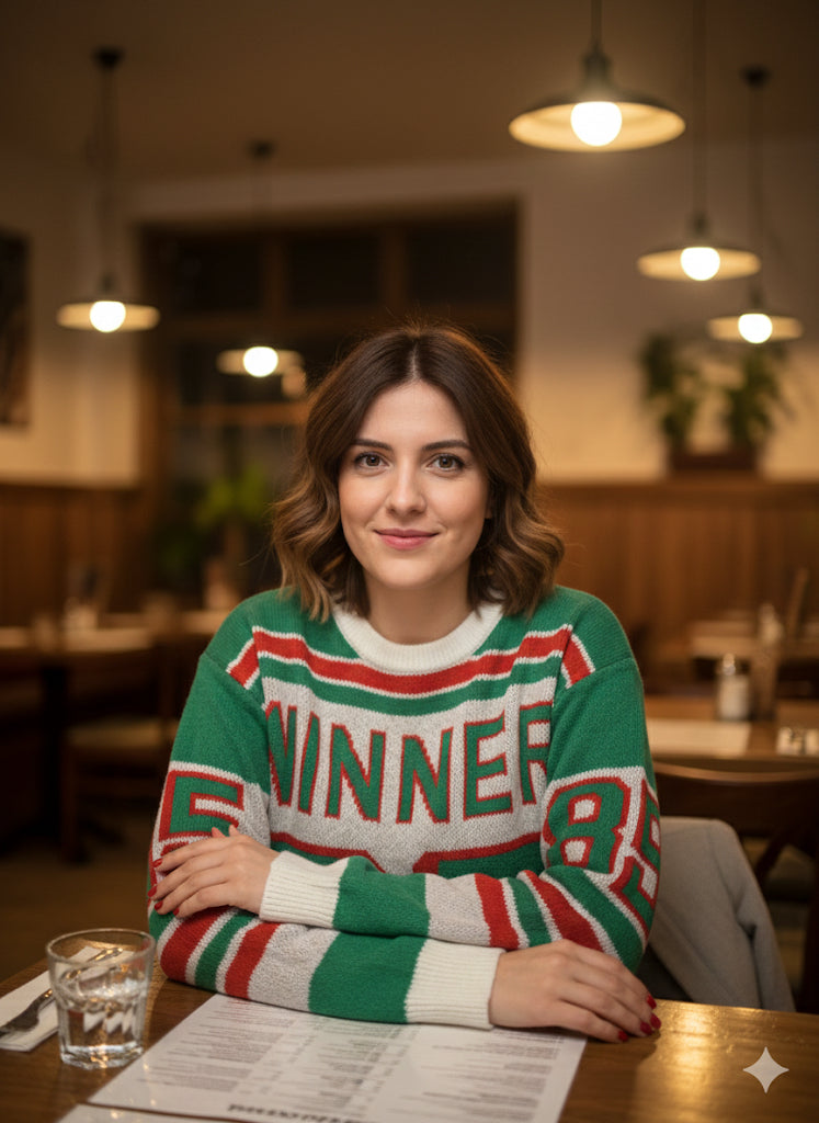 Πλεκτό Πουλόβερ Winner 85 Ρετρό Αθλητικό Πράσινο Κόκκινο | C&M