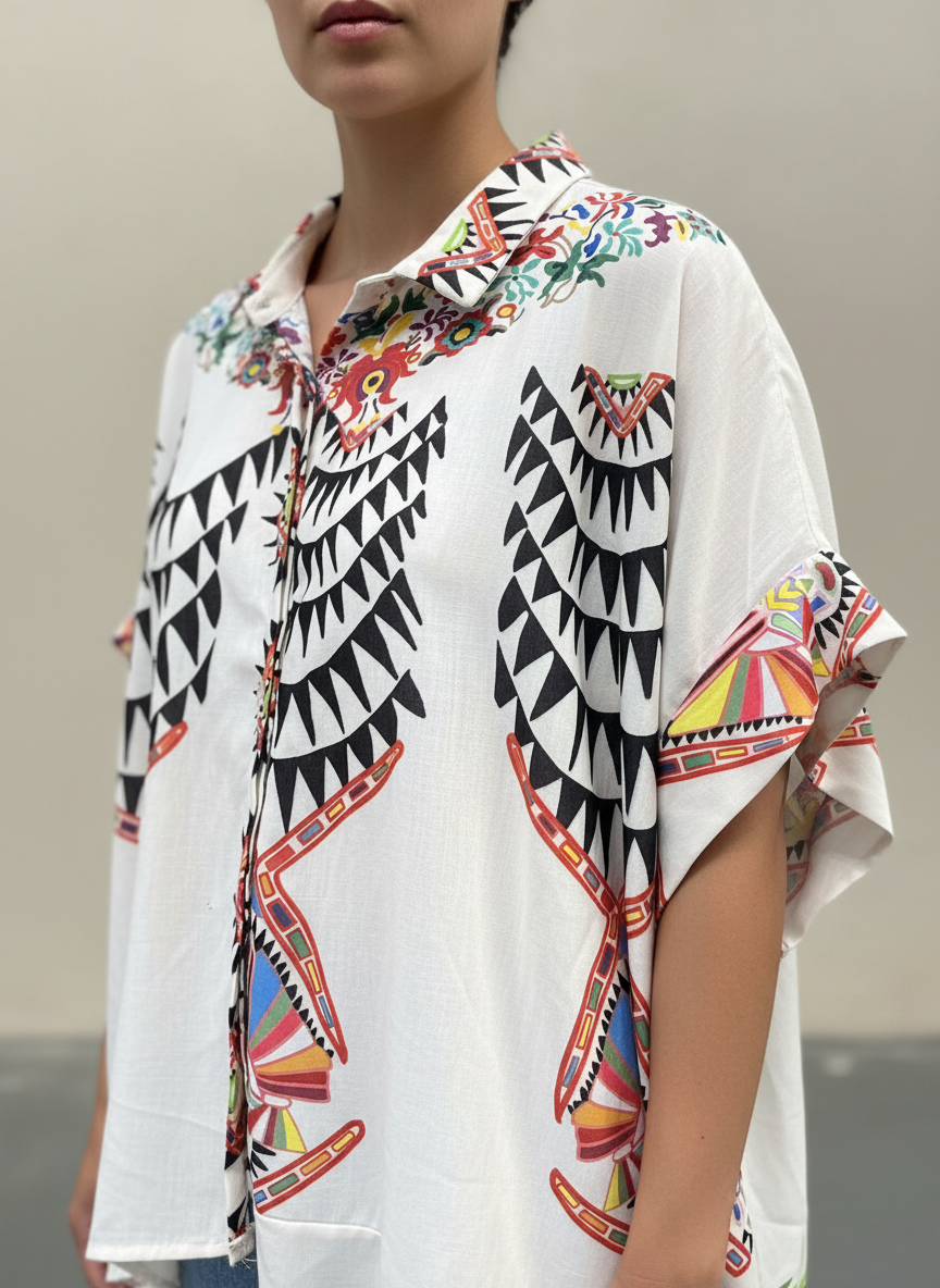 Κοντινή λήψη plus size πουκάμισου με παραδοσιακά μοτίβα - 6XL τελευταία κομμάτια εθνικό στυλ υπερμεγέθη-C&M 