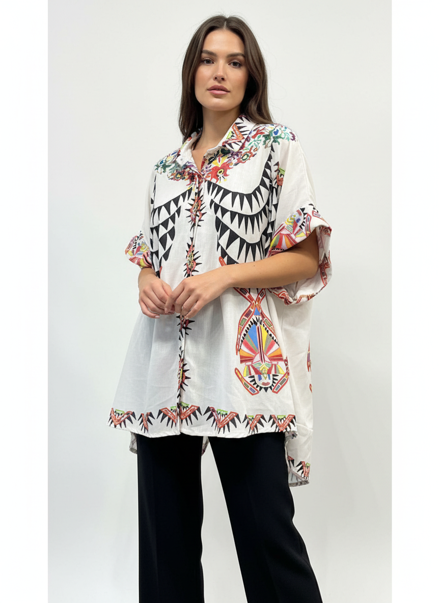 Λεπτομέρεια παραδοσιακών μοτίβων - plus size πουκάμισο 6XL τελευταία κομμάτια εθνικό σχέδιο γυναικείες μπλούζες-C&M