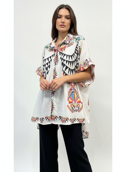 Λεπτομέρεια παραδοσιακών μοτίβων - plus size πουκάμισο 6XL τελευταία κομμάτια εθνικό σχέδιο γυναικείες μπλούζες-C&M