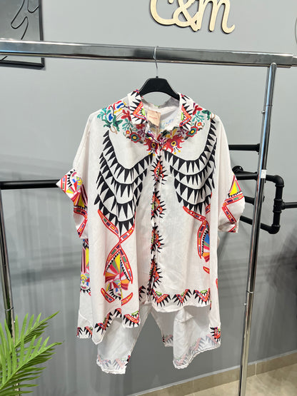 Κοντινό πλάνο εθνικών μοτίβων - plus size πουκάμισο 6XL τελευταία κομμάτια παραδοσιακό στυλ υπερμεγέθη -C&M