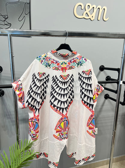 Λεπτομερής όψη παραδοσιακού σχεδίου - plus size πουκάμισο 6XL τελευταία κομμάτια εθνικό στυλ γυναίκες-C&M