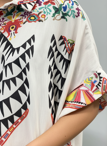 Πλήρης εμφάνιση plus size πουκάμισου με παραδοσιακά μοτίβα - 6XL τελευταία κομμάτια εθνικό στυλ γυναικείες μπλούζες -C&M 