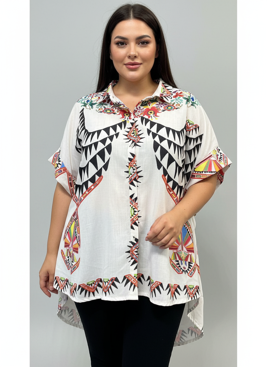  Plus size πουκάμισο 6XL με παραδοσιακά μοτίβα - τελευταία κομμάτια εθνικό στυλ για γυναίκες υπερμεγέθη από €54.70 σε €22.70 - C&M
