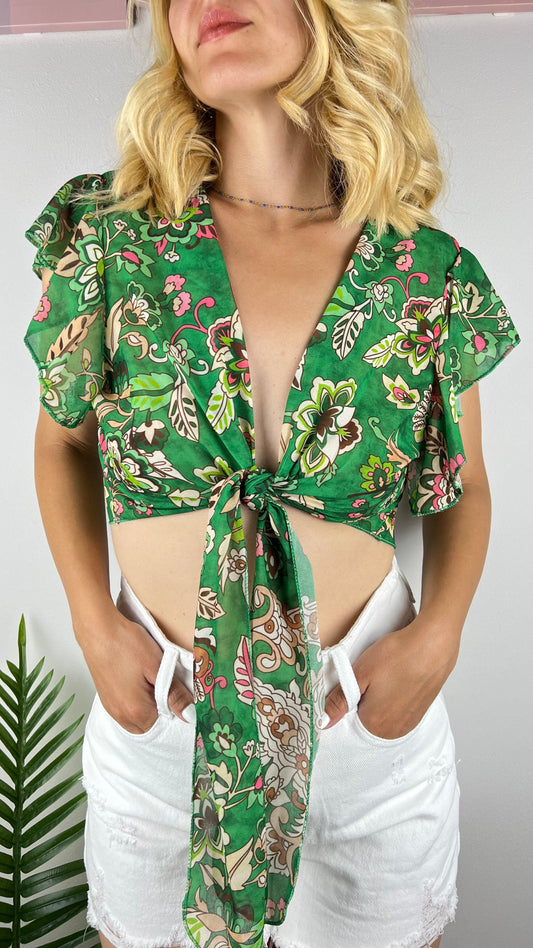 Γυναικείο Καλοκαιρινό BOHO Top Crop με Πράσινη Βάση | C&M