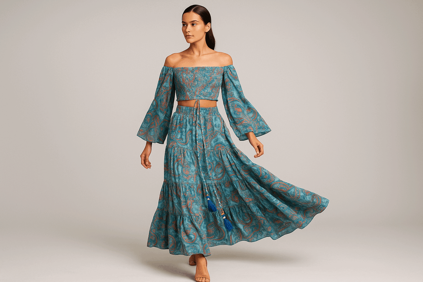 ✨ΑΠΙΣΤΕΥΤΟ ΤΥΡΚΟΥΑΖ BOHO SET CROP TOP & MAXI ΦΟΥΣΤΑ  | C&M ✨