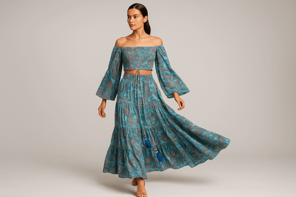 ✨ΑΠΙΣΤΕΥΤΟ ΤΥΡΚΟΥΑΖ BOHO SET CROP TOP & MAXI ΦΟΥΣΤΑ  | C&M ✨