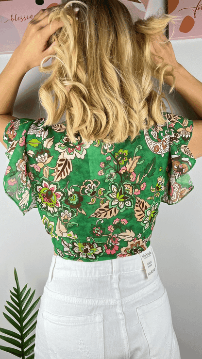 Γυναικείο Καλοκαιρινό BOHO Top Crop με Πράσινη Βάση | C&M