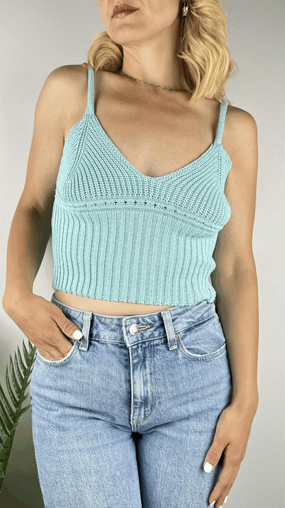 Γαλάζιο Πλεκτό Τοπ με Τιράντες | C&M