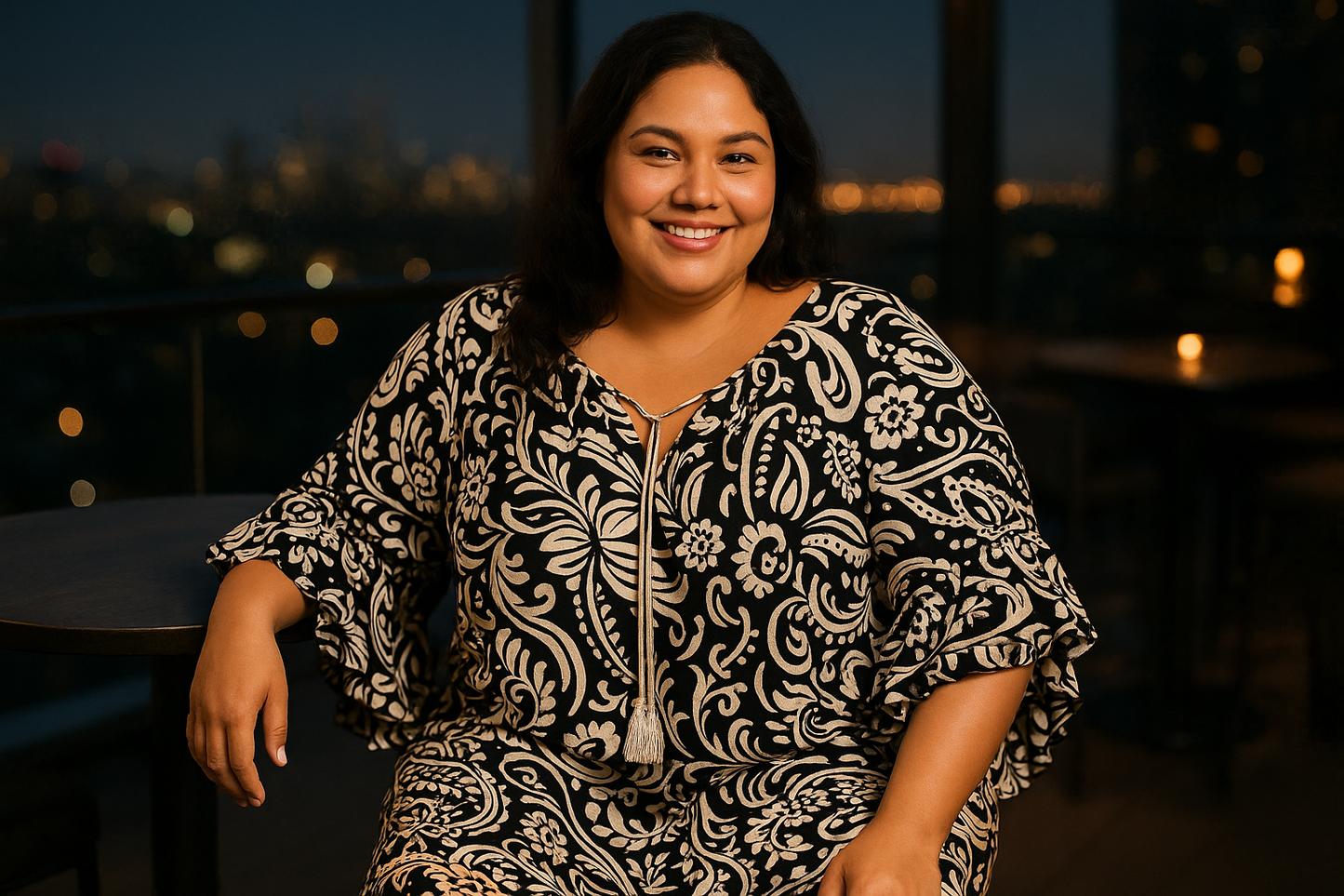 Εντυπωσιακό Καφτάνι Paisley Βολάν Μαύρο Κρέμ Viscose | C&M