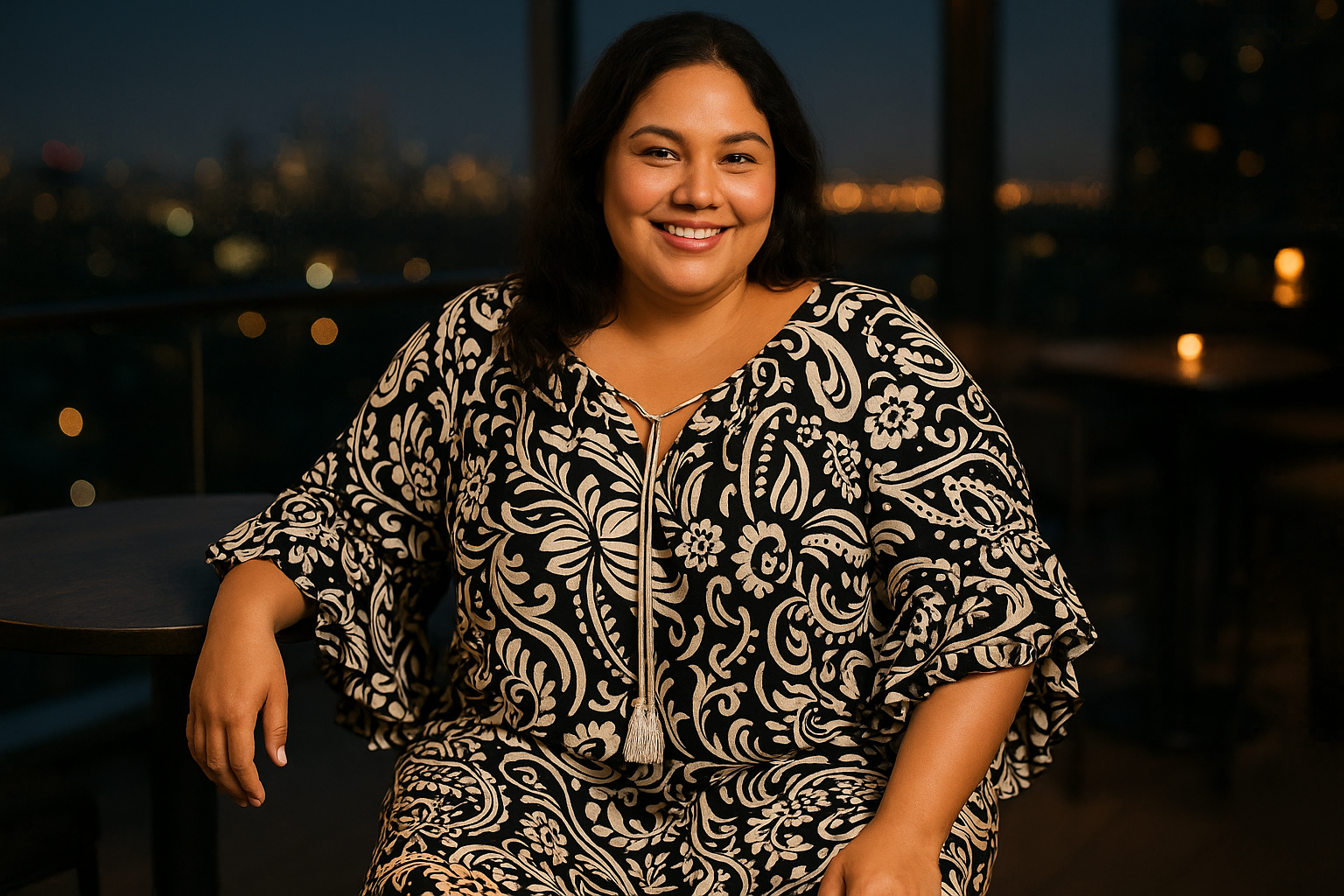 Εντυπωσιακό Καφτάνι Paisley Βολάν Μαύρο Κρέμ Viscose | C&M