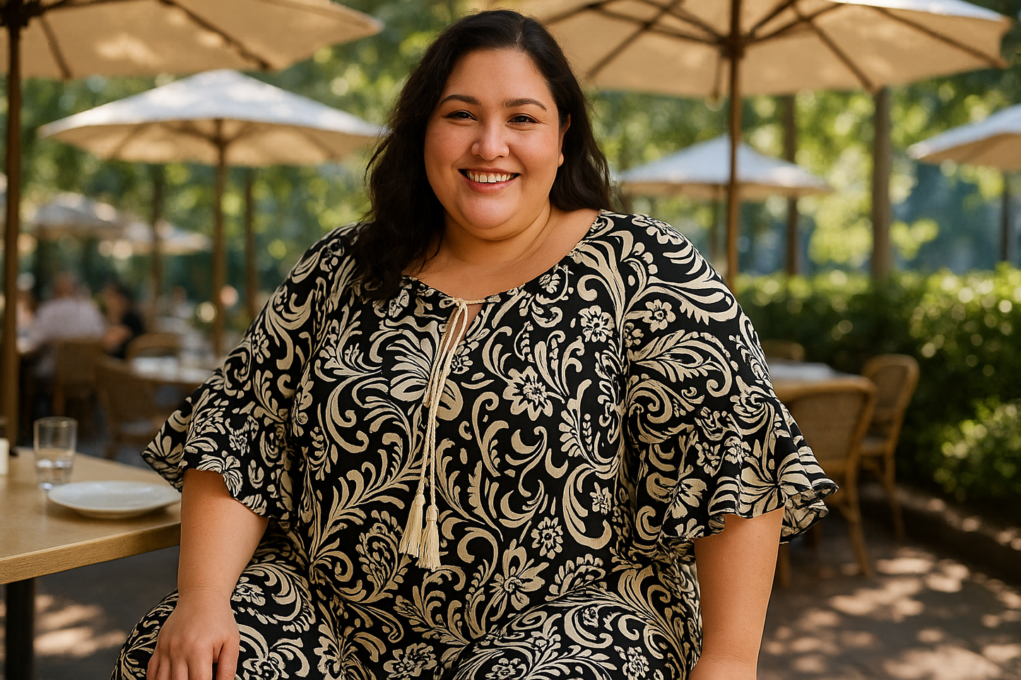 Εντυπωσιακό Καφτάνι Paisley Βολάν Μαύρο Κρέμ Viscose | C&M