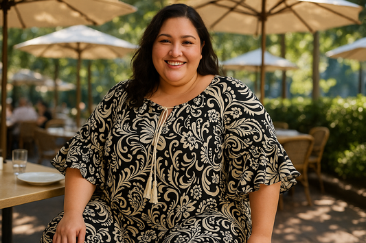 Εντυπωσιακό Καφτάνι Paisley Βολάν Μαύρο Κρέμ Viscose | C&M