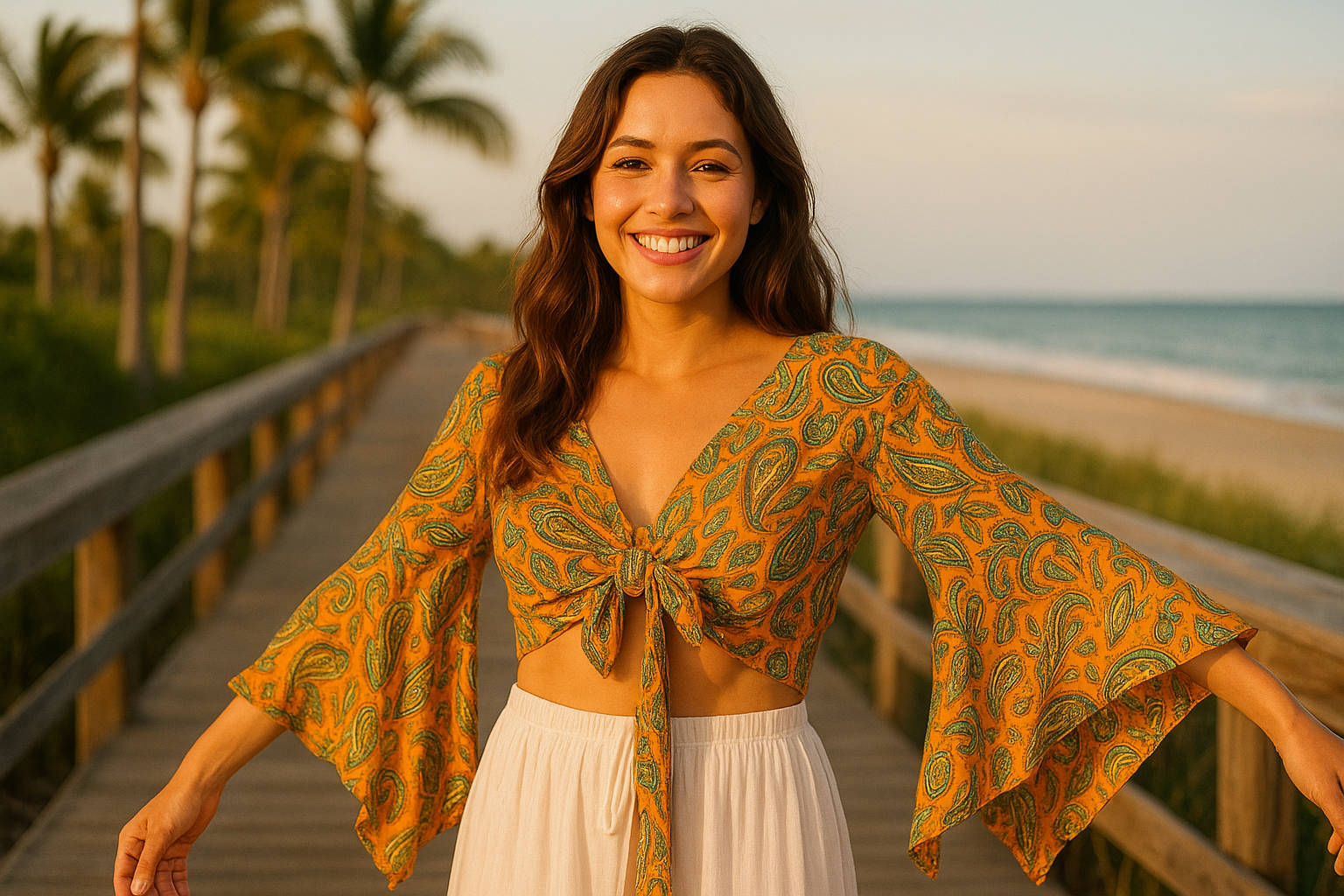 Boho Crop Top Μεταξωτό Με Μυτερά Φαρδιά Μανίκια | C&M